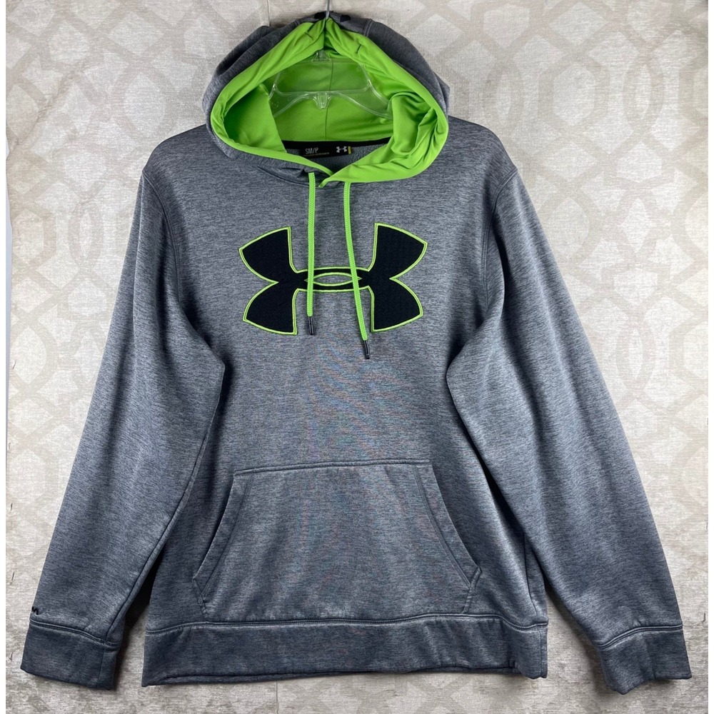 Under Armour Storm Hoodie Men S Gray Green Big Logo Sweatshirt Fleece Pullover